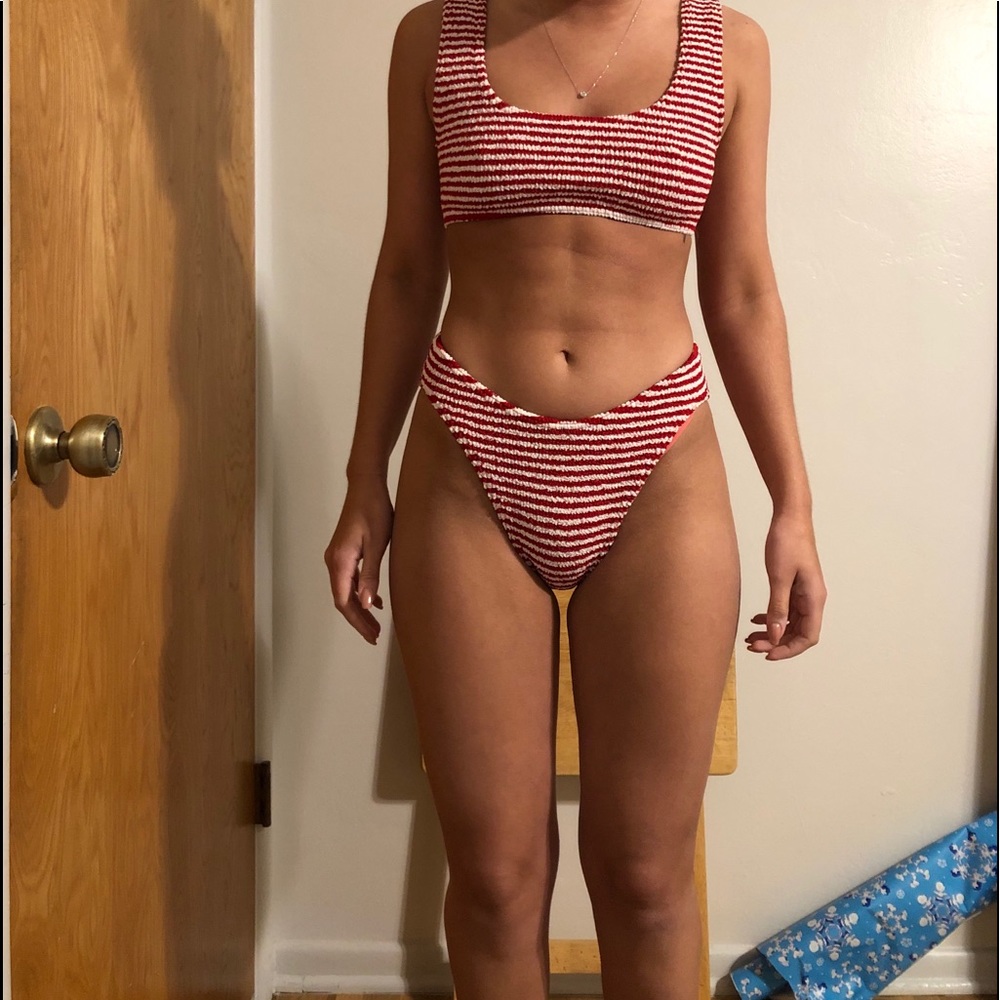 ruched, striped high cut bikini